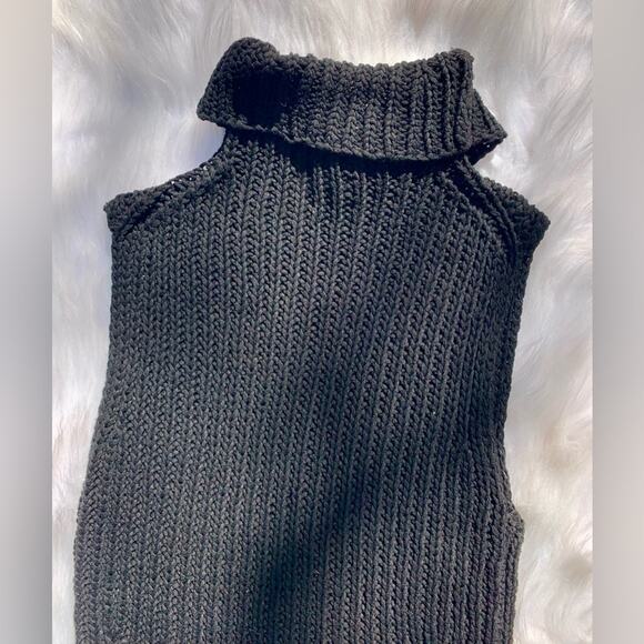 Vintage 90s J. CREW Cable Knit Black Turtleneck Sleeveless Sweater Blouse Small - Picture 14 of 15